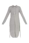Buy_Urvashi Kaur_Gray Cotton Collared Striped Organic High-low Shirt Dress _Online_at_Aza_Fashions