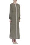 Urvashi Kaur_Green Cotton Round Neck Striped Organic Long Kurta _Online_at_Aza_Fashions