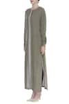 Buy_Urvashi Kaur_Green Cotton Round Neck Striped Organic Long Kurta _Online_at_Aza_Fashions