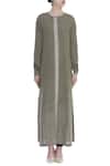 Shop_Urvashi Kaur_Green Cotton Round Neck Striped Organic Long Kurta _Online_at_Aza_Fashions