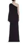 Shop_Urvashi Kaur_Black Viscose, Cotton Asymmetric Neck Slit Gown With Overlay _at_Aza_Fashions