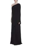 Buy_Urvashi Kaur_Black Viscose, Cotton Asymmetric Neck Slit Gown With Overlay _Online_at_Aza_Fashions