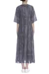 Shop_Urvashi Kaur_Gray Cotton Round Neck Shibori Box Pleat Flared Dress _at_Aza_Fashions