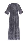Shop_Urvashi Kaur_Gray Cotton Round Neck Shibori Box Pleat Flared Dress _Online_at_Aza_Fashions