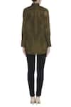 Shop_Urvashi Kaur_Green Cotton, Linen Collared Shibori And Sheer Panel Shirt _at_Aza_Fashions