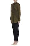 Buy_Urvashi Kaur_Green Cotton, Linen Collared Shibori And Sheer Panel Shirt _Online_at_Aza_Fashions