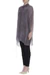 Buy_Urvashi Kaur_Gray Linen Collared Block Print Striped Sheer Shirt _Online_at_Aza_Fashions