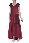 Buy_Urvashi Kaur_Pink V Neck Organic Cotton Tiered Gown  _at_Aza_Fashions