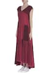 Urvashi Kaur_Pink V Neck Organic Cotton Tiered Gown  _Online_at_Aza_Fashions
