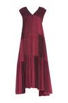 Shop_Urvashi Kaur_Pink V Neck Organic Cotton Tiered Gown  _Online_at_Aza_Fashions