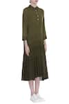 Urvashi Kaur_Green Cotton Collared Striped Drop-waist Midi Dress _Online_at_Aza_Fashions