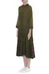 Buy_Urvashi Kaur_Green Cotton Collared Striped Drop-waist Midi Dress _Online_at_Aza_Fashions