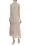 Buy_Urvashi Kaur_Cream Linen Noil V Neck Pleated Dress _at_Aza_Fashions