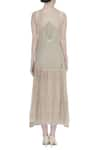 Shop_Urvashi Kaur_Cream Linen Noil V Neck Pleated Dress _at_Aza_Fashions