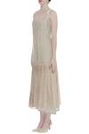 Buy_Urvashi Kaur_Cream Linen Noil V Neck Pleated Dress _Online_at_Aza_Fashions