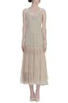 Shop_Urvashi Kaur_Cream Linen Noil V Neck Pleated Dress _Online_at_Aza_Fashions