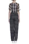 Shop_Urvashi Kaur_Black Kota Doria Round Neck Checkered Crop Top _at_Aza_Fashions