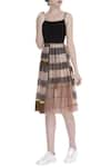 Buy_Urvashi Kaur_Grey Striped Round Checkered Pleated Skirt  _at_Aza_Fashions