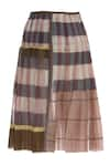 Shop_Urvashi Kaur_Grey Striped Round Checkered Pleated Skirt  _at_Aza_Fashions