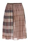 Urvashi Kaur_Grey Striped Round Checkered Pleated Skirt  _Online_at_Aza_Fashions