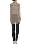 Shop_Urvashi Kaur_Brown Cotton Collared Checkered Sheer Shirt _at_Aza_Fashions