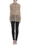 Shop_Urvashi Kaur_Brown Cotton Collared Checkered Sheer Shirt _Online_at_Aza_Fashions