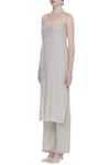 Buy_Urvashi Kaur_Gray Cotton Square Neck Noodle Strap Striped Side Slit Tunic _Online_at_Aza_Fashions