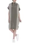 Buy_Urvashi Kaur_Gray Cotton Collared Panel Detail Shirt-style Midi Dress _at_Aza_Fashions
