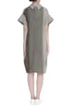 Shop_Urvashi Kaur_Gray Cotton Collared Panel Detail Shirt-style Midi Dress _at_Aza_Fashions