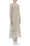 Urvashi Kaur_Gray Cotton Metallic Thread V-neck Striped V Slip Dress _Online_at_Aza_Fashions