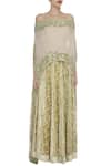 Kisneel by Pam_Green Asymmetric Cape Blouse And Lehenga Set_Online_at_Aza_Fashions