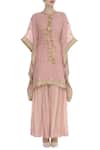 Kisneel By Pam_Pink Zari Embroidered Kaftan Style Kurta Set_Online_at_Aza_Fashions