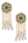 Buy_Just Jewellery_Gold Plated Artificial Stones Dangling Earrings With Circular Head _at_Aza_Fashions