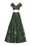 Buy_Reeti Arneja_Green Applique Leather Embroidered Lehenga Set_Online_at_Aza_Fashions