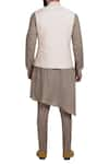 Shop_Poonam Kasera_Grey Moonga Dupion Floral Embroidered Overlap Jacket With Kurta And Pant  _at_Aza_Fashions