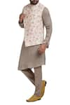 Buy_Poonam Kasera_Grey Moonga Dupion Floral Embroidered Overlap Jacket With Kurta And Pant  _Online_at_Aza_Fashions