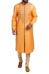Buy_Poonam Kasera_Orange Moonga Dupion Embroidered Sherwani Set _at_Aza_Fashions