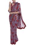 Buy_Surendri_Red Viscose Georgette Printed Floral V Neck Saree With Blouse And Choker_at_Aza_Fashions
