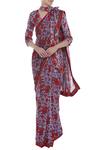 Surendri_Red Viscose Georgette Printed Floral V Neck Saree With Blouse And Choker_Online_at_Aza_Fashions