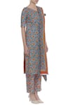 Surendri_Blue Floral Printed Kurta Set _Online_at_Aza_Fashions