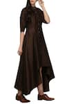 Integument_Brown Chanderi Shirt Dress_Online_at_Aza_Fashions