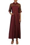 Buy_Priyam Narayan_Red Modal And Organza Embroidered Collared Neck Hand Maxi Dress  _at_Aza_Fashions