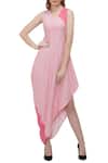 Buy_Fahd Khatri_Pink Asymmetric Draped Dress_at_Aza_Fashions