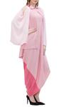Fahd Khatri_Pink Asymmetric Draped Dress_Online_at_Aza_Fashions