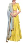 Buy_Nautanky_Blue Cotton, Chiffon Embroidered Round Blouse With Lehenga And Zari Work Dupatta _at_Aza_Fashions