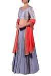 Buy_Nautanky_Coral Cotton Zari Embroidered Round Neckline Blouse With Lehenga And Work Dupatta _Online_at_Aza_Fashions