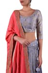 Nautanky_Coral Cotton Zari Embroidered Round Neckline Blouse With Lehenga And Work Dupatta _at_Aza_Fashions