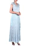 Nautanky_Blue Cotton Embroidered V Neck Floral Maxi Dress _Online_at_Aza_Fashions