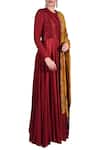 Nautanky_Red Round Anarkali Kurta With Floral Work Dupatta _Online_at_Aza_Fashions