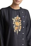 Sue Mue_Black Tussar Georgette Embroidered Resham Round Floral Tunic _Online_at_Aza_Fashions